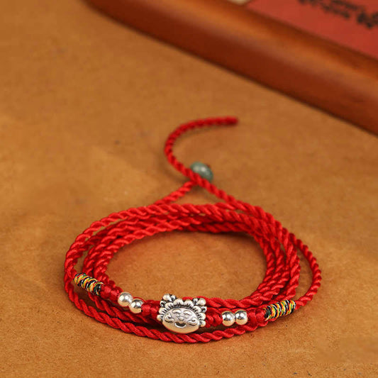 Tibetischer Knoten, Schutz, 999 Sterling Silber, Segenskette, roter Faden, Bauchnabelkette