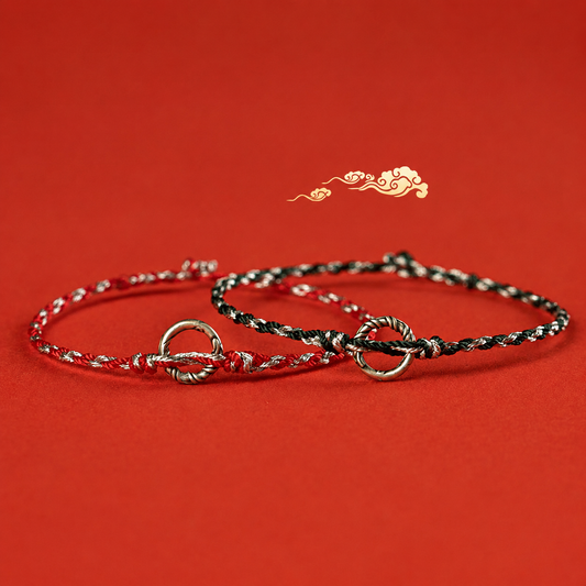 ShineRiva Tibetan Knot Protection 925 Sterling Silver Peace Buckle Luck String Bracelet
