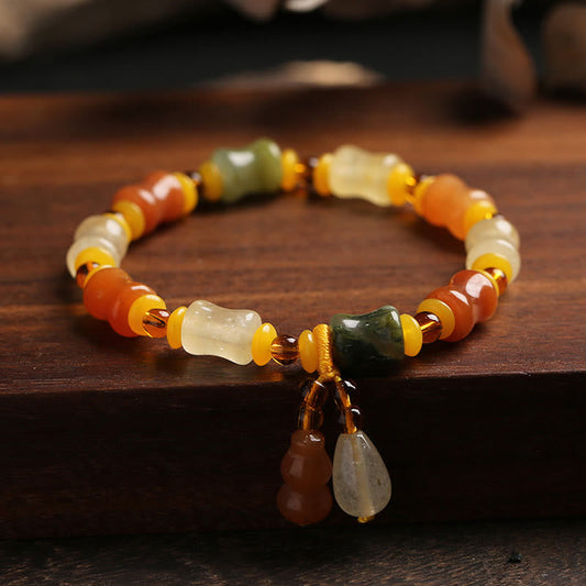 Jade  Natural Golden Silk Jade Gourd Wealth Charm Bracelet