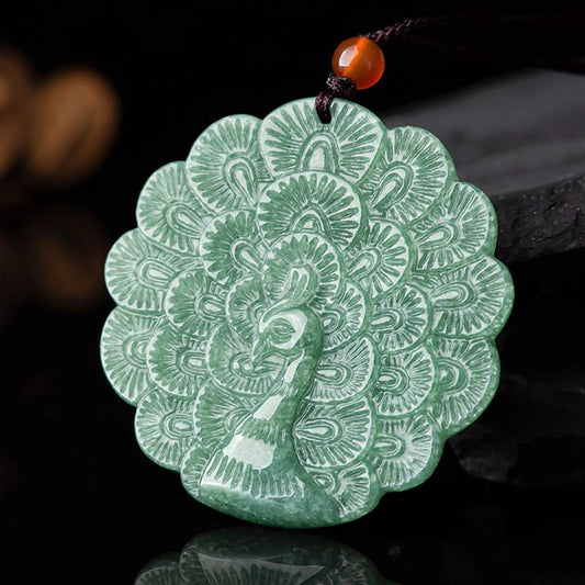 Jade  Natural Jade Peacock Luck Prosperity Necklace Pendant