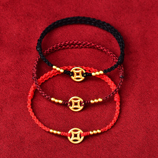 Spirituality Buddha Karma Copper Coin Strength Braided String Bracelet Anklet