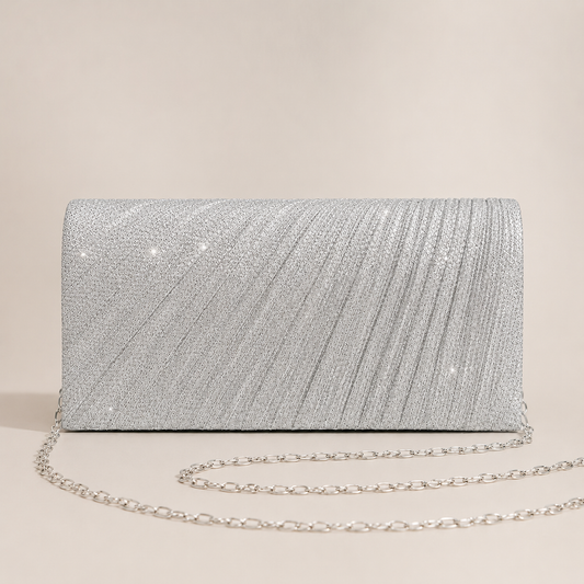 Glitter Evening Clutch Bag Luxury Pleated Wedding Party Purse Chain Handbag Women