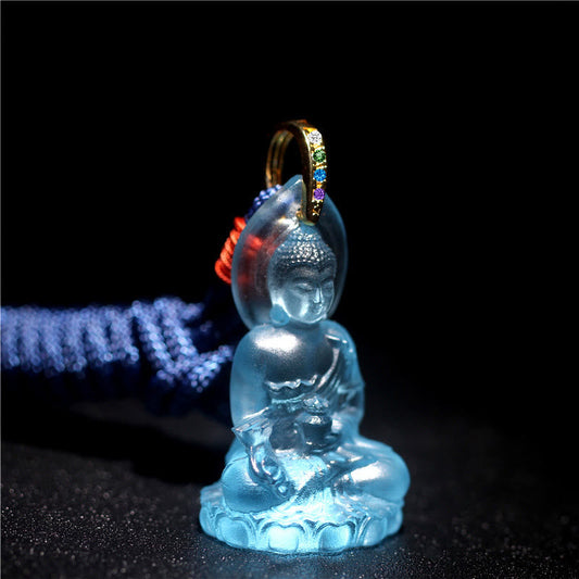 Buddha-Energie-Halskette, blauer Tathagata-Buddha, Medizin-Buddha, Liuli-Kristall-Amulett-Anhänger 