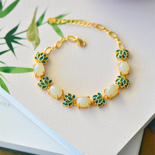 Jade  White Jade Cyan Jade Lotus Protection Bracelet