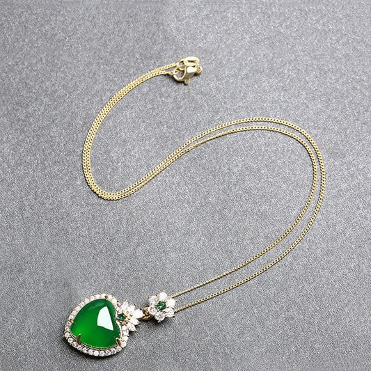 Jade  Green Chalcedony Love Heart Design Strength Necklace Pendant