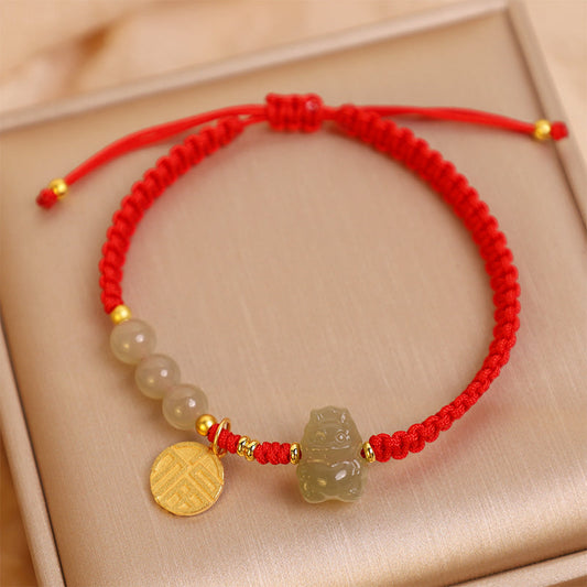 ❗❗❗A Flash Sale- Ancient Tibetan Buddhist Red String Tradition  Year of the Dragon 925 Sterling Silver Hetian Jade Fu Character Luck Bracelet