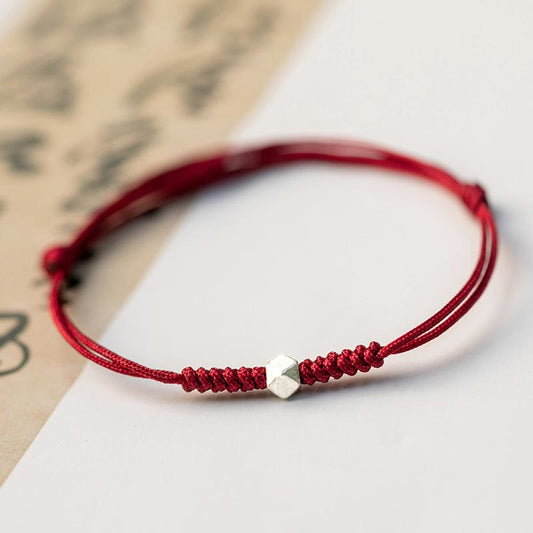 Ancient Tibetan Buddhist Red String Tradition  925 Sterling Silver Luck Bead Protection Red String Braided Bracelet