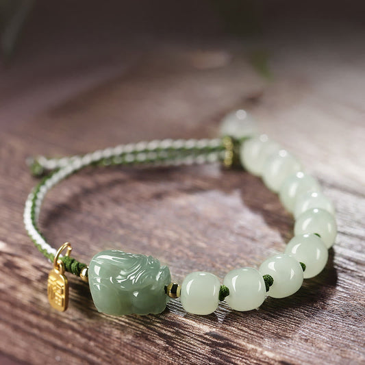 Jade  Natural Hetian Jade PiXiu Luck Fu Character String Bracelet