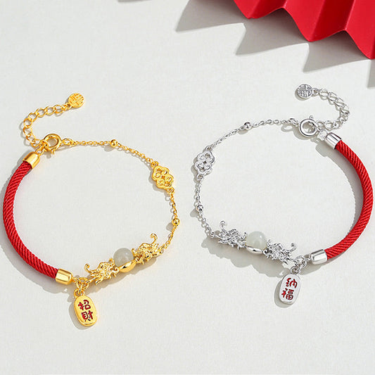 Jade  Year of the Dragon 925 Sterling Silver Hetian Jade Attract Fortune Fu Character Luck Bracelet