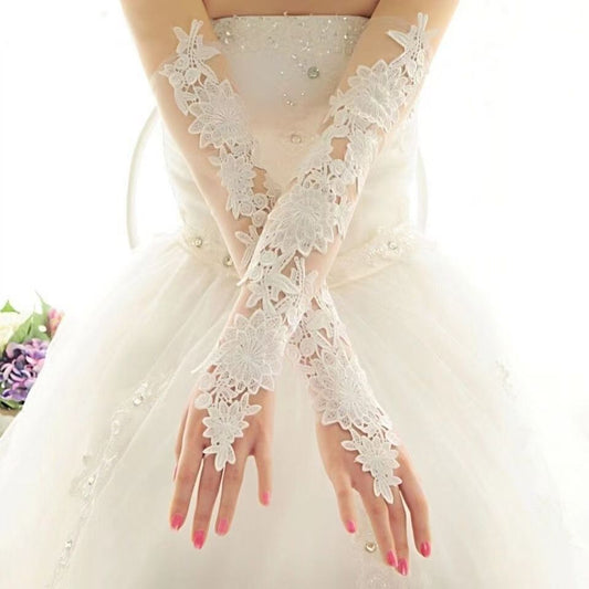 【Romantic Lace · Blooming Elegance】Elegant Long Fingerless Bridal Lace Gloves