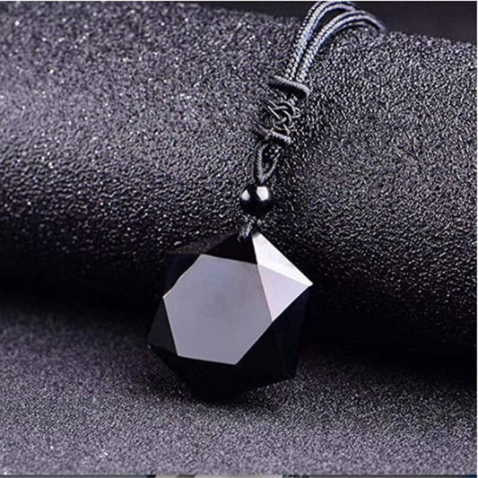 Black Obsidian Hexagram Pendant : Spiritual Protection with Tibetan Knot and Prayer Wheel Design