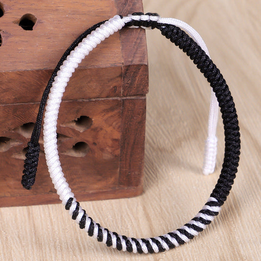 Black and White Yin-Yang Feng Shui Tibetan Lucky Rope Bracelet | Spiritual Protection, Balance, and Inner Strength