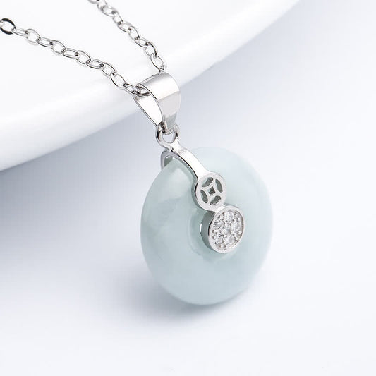 Jade  925 Sterling Silver Peace Buckle Jade Coin Luck Necklace Pendant