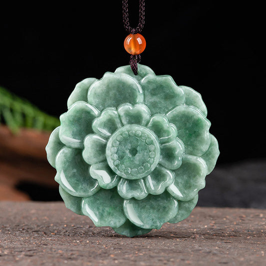 Jade  Lotus Pattern Jade Luck Prosperity Necklace Pendant
