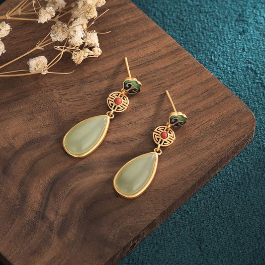 Jade-FengShui-Ohrringe mit doppeltem Glück 