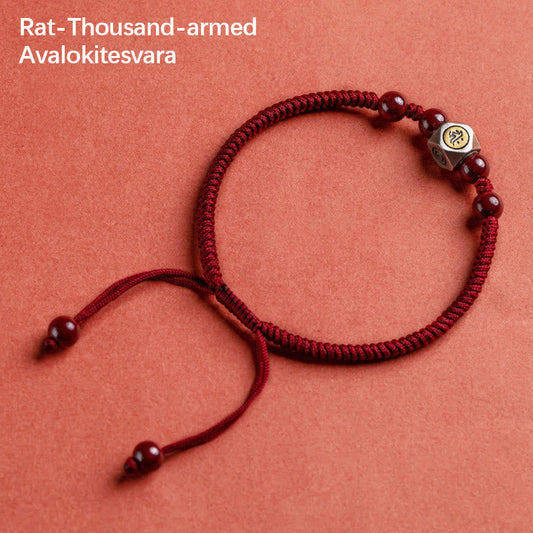 Ancient Tibetan Buddhist Red String Tradition  925 Sterling Silver Chinese Zodiac Natal Buddha Cinnabar Calm Bracelet