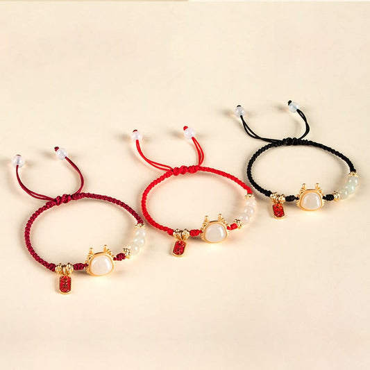 Jade  Year of the Dragon Hetian White Jade Fu Character Peace And Joy Protection Bracelet