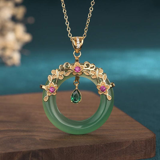 Jade  Natural Round Cyan Jade Healing Necklace Pendant