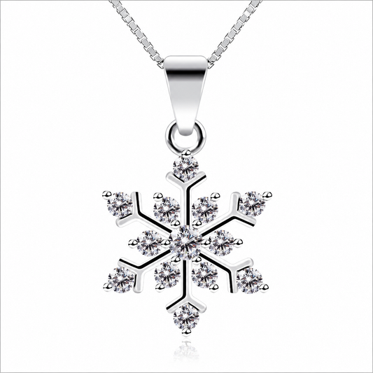 Snowflake Necklace,Sterling Silver Necklace with 5A Cubic Zirconia, Snowflake Pendant, Delicate & Sparkling,Ideal for Parties, Weddings & Gifting,for Wife/Mom/Girlfriend/Daughter/Friend