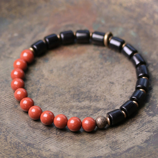 Spiritualität Buddha Karma Ebenholz Roter Jaspis Moos Achat Kristall Kupfer Frieden Paararmband