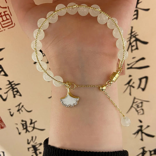 Jade-Ginkgoblatt-Jadeperlen-Glücksarmband