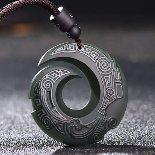 Jade  One's Luck Improves Design Patern Hetian Cyan Jade Peace Buckle Luck Necklace Pendant