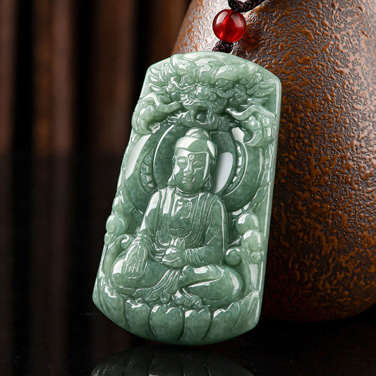 Buddha-Energie-Halskette, Tathagata-Buddha-Drachen-Jade-Amulett, Halskette mit Gelassenheitskette
