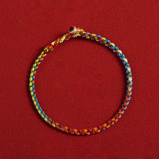 Ancient Tibetan Buddhist Red String Tradition  "May you be blessed with peace and safety in all four seasons" Lucky Multicolored Bracelet