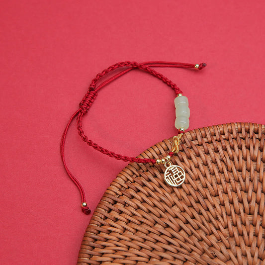 Jade-Armband mit handgefertigtem Jade-Perlenanhänger und rotem Seil
