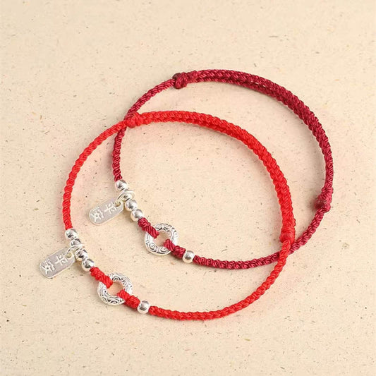 Ancient Tibetan Buddhist Red String Tradition  925 Sterling Silver Auspicious Clouds Peace Buckle Safe And Sound Bracelet Anklet