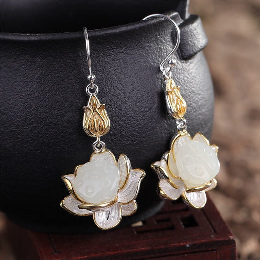 Jade  White Jade Protection Harmony Drop Earrings