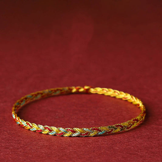 Antikes tibetisch-buddhistisches Armband aus rotem Faden, handgefertigt, mehrfarbiges geflochtenes Drachenschuppenmuster 