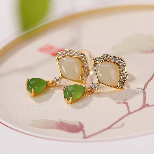 Jade  White Jade Cyan Jade Fan Water Drop Pattern Luck Drop Earrings