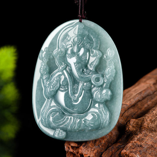 Jade  Natural Jade Ganesh Ganpati Elephant Protection Amulet Necklace Pendant