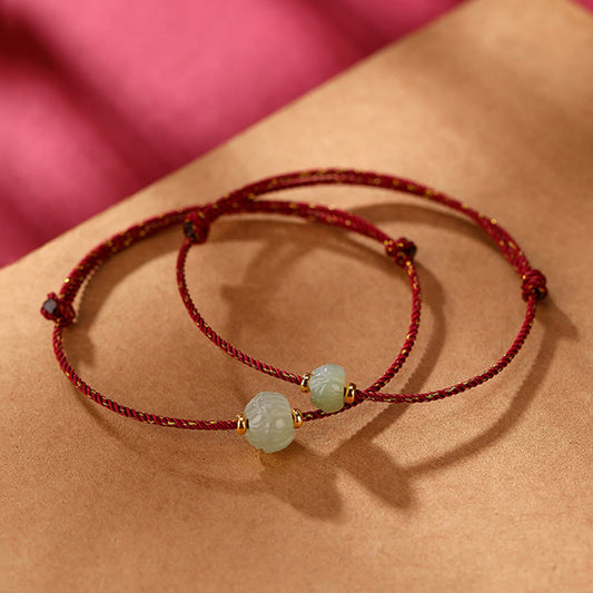 Jade-Armband, 925er Sterlingsilber, vergoldet, Hetian-Jade, Lotus-Glücksbringer, rote Schnur