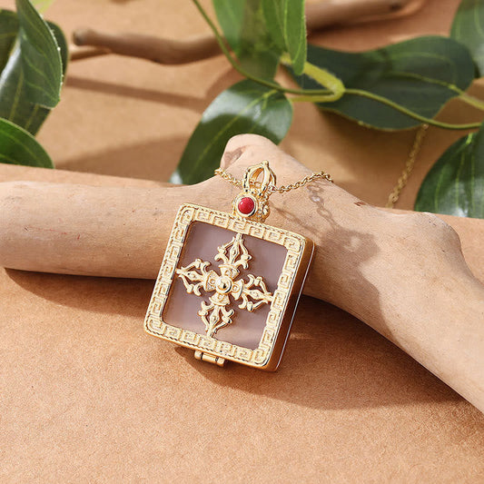 Jade  24K Gold Plated White Jade Double Dorje Protection Luck Necklace Pendant