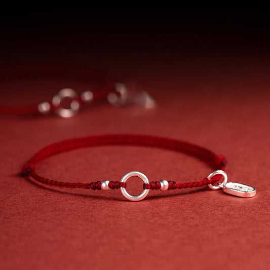 Ancient Tibetan Buddhist Red String Tradition  925 Sterling Silver Lucky Fortune Peace Joy Lotus Peace Buckle Red String Bracelet