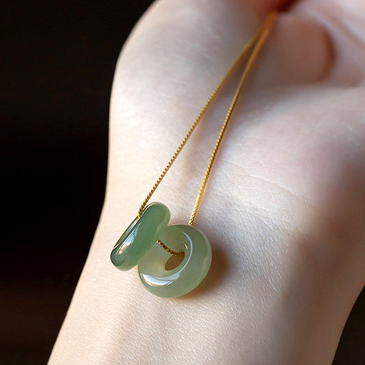 Jade  Natural Round Jade Peace Buckle Luck Abundance Necklace Pendant