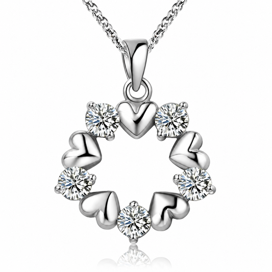 S925 Sterling Silver Sweet Heart Wreath Pendant Necklace for Women, Sparkling Cubic Zirconia Circle Garland Choker, Romantic Eternity Love Jewelry Gift for Valentine's Day, Anniversary, Birthday