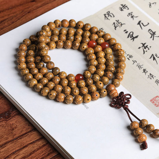 Bracelet de spiritualité, de Bouddha et de karma, composé de 108 perles Mala, de graines de Bodhi et d'agate rouge, symbole de bonne fortune. 