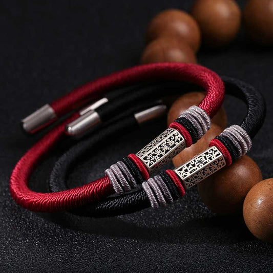 Ancient Tibetan Buddhist Red String Tradition  925 Sterling Silver Om Mani Padme Hum Peace Red String Bracelet
