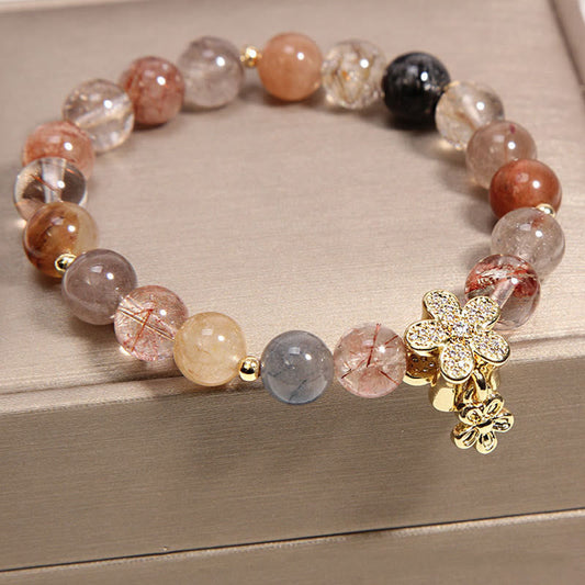 Bracelet floral en citrine dorée, quartz rutile multicolore et citrine, symbole de richesse et de protection contre la richesse, pour le chakra du plexus solaire (troisième chakra). 