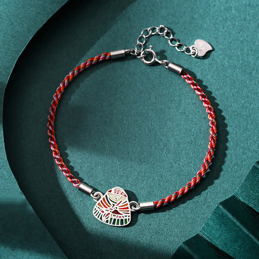 Ancient Tibetan Buddhist Red String Tradition  925 Sterling Silver Zongzi Pattern Luck Multicolored Handcrafted Bracelet