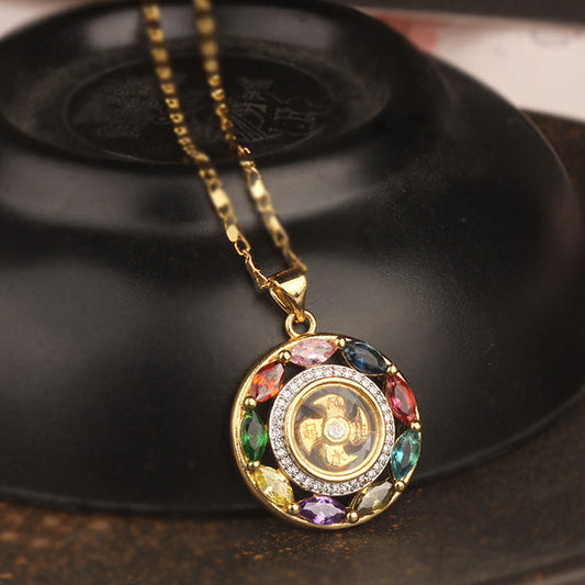 Antike tibetisch-buddhistische Tradition: Armband mit rotem Faden, farbenfrohem Zirkonia-Kupferanhänger für Reichtum und Glück.