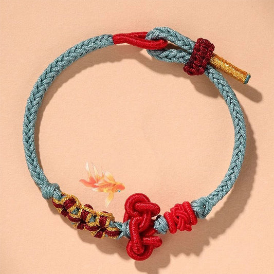Antikes tibetisch-buddhistisches Armband aus rotem Seil, handgefertigt nach Wenchang-Knoten, symbolisiert Glück und Stärke. 