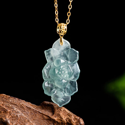 Jade  18K Gold Natural Jade Lotus Pattern Prosperity Necklace Pendant