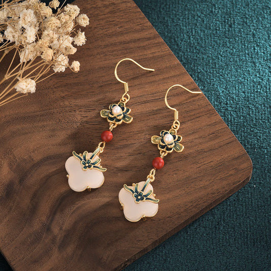 Jade  Lucky Four Leaf Clover Jade Abundance Copper Earrings