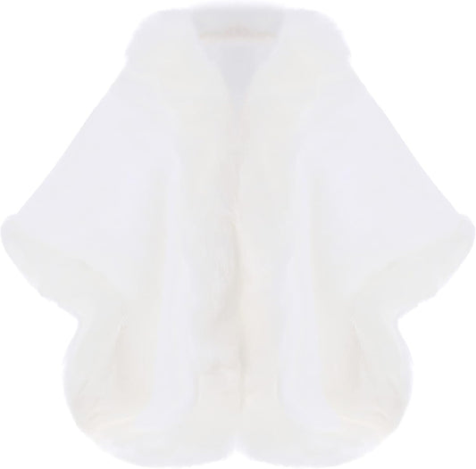 Faux Fur Shawl for Women with Collar Scarf Wrap Faux Fur Evening Cape for Winter Coat