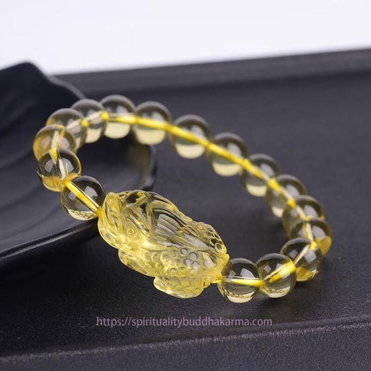 Bracelet extensible Pi Xiu en citrine dorée, symbole de richesse naturelle et d'énergie, pour le chakra du plexus solaire (troisième chakra). 