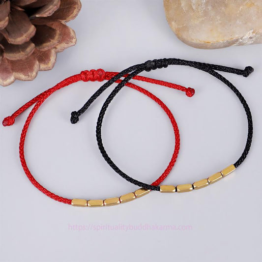 Ancient Tibetan Buddhist Red String Tradition  Handcrafted Copper Bead Protection Braided String Bracelet